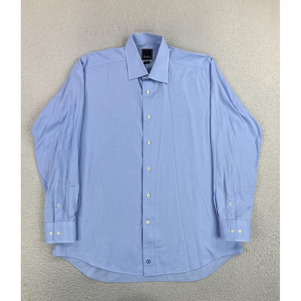 David Donahue Dress Shirt Mens 17.5 34/35 Blue Solid Slim Fit Cotton LS